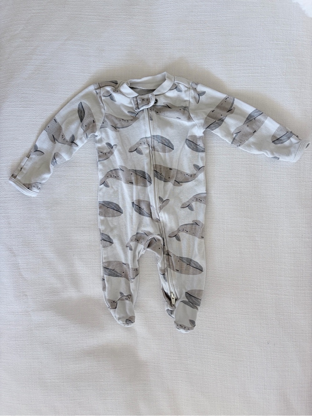 Carter's Neutral Gray Whale-Print Footed One-Piece